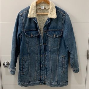 Mid-Length Shearling Lined Denim Coat